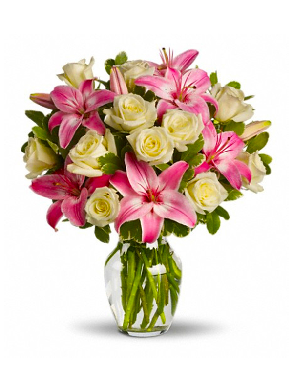 24 rosas + Base de cerámica + Globos metálicos